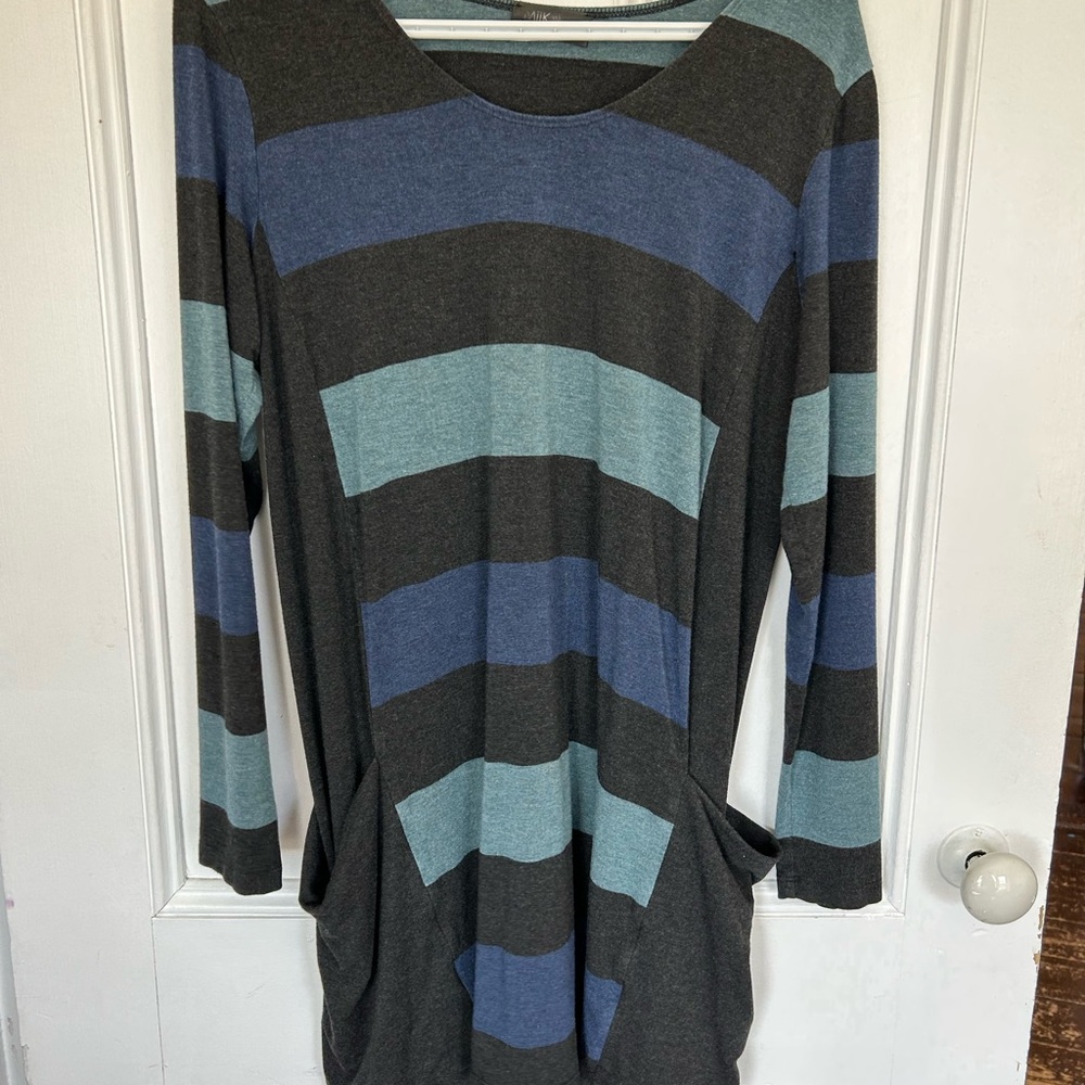 Miik Striped Long-Sleeve Tunic Top - Blue & Gray